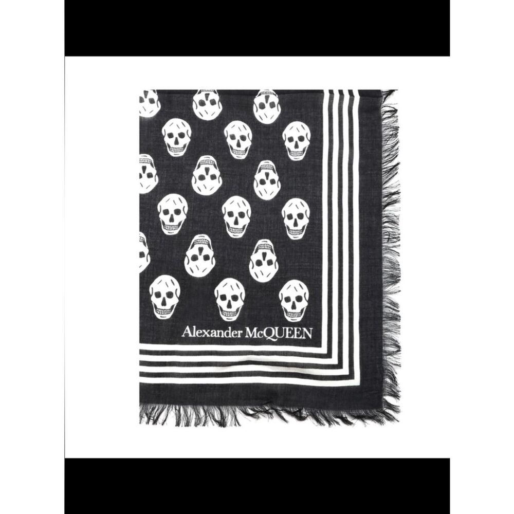 Alexander McQueen Black and White Biker Skull Scarf 120 x 140